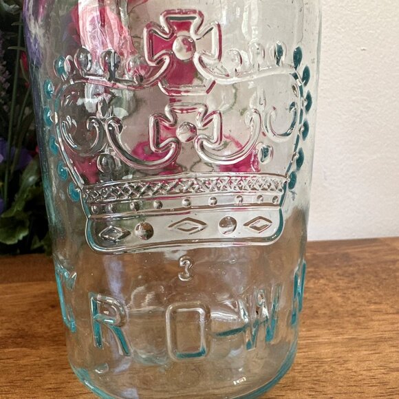 Vintage Aqua Blue Crown Mason Jar Embossed Canada Logo Antique Canning Jar - Picture 5 of 6